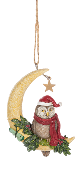 Crescent Moon With Owl Ornament