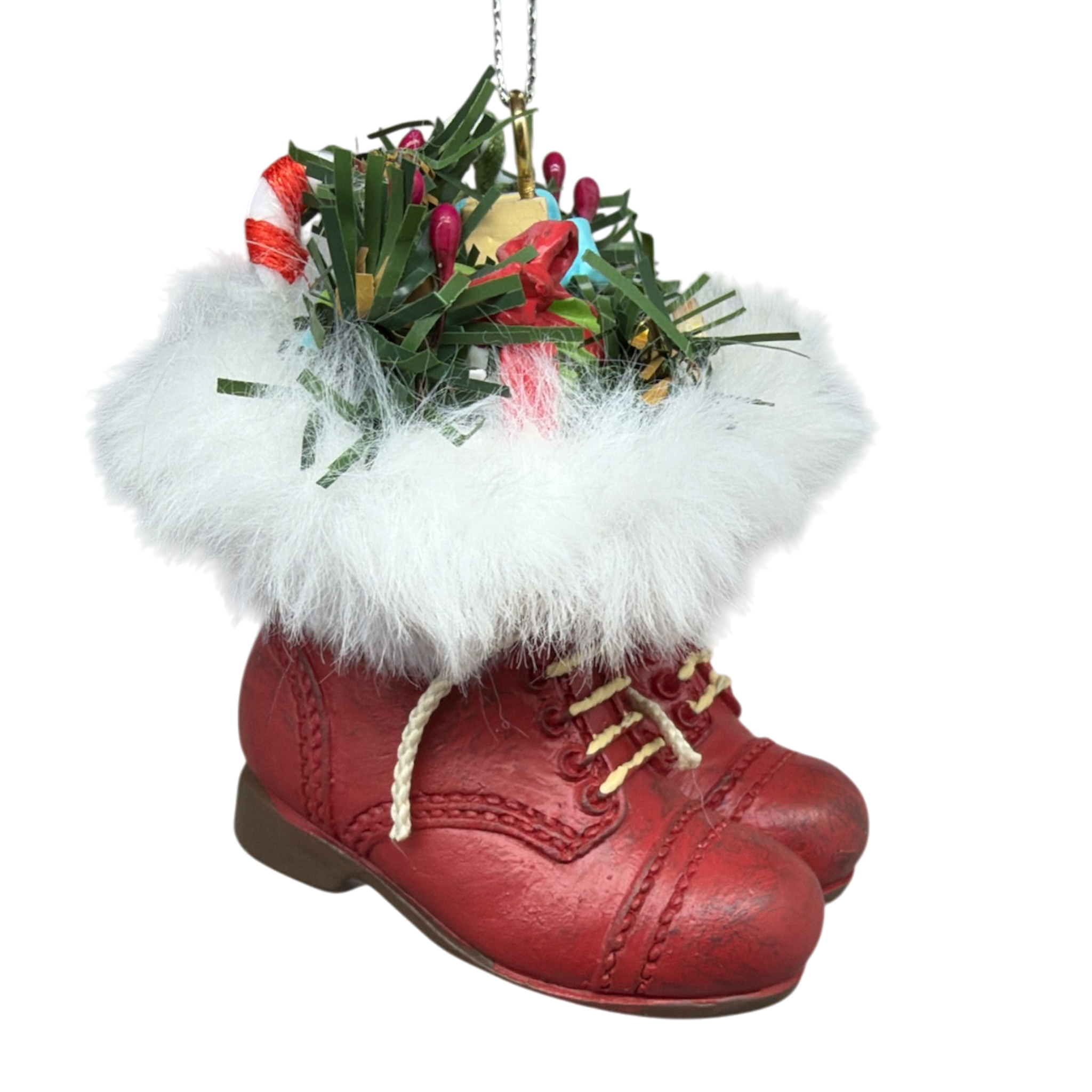 Filled Boots With Joy Ornament  - Red