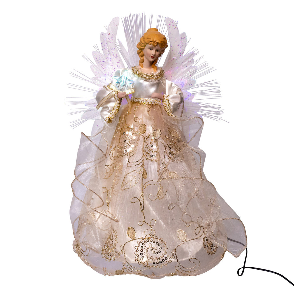 Fiber Optic LED Multi Color Ivory and Gold Angel Treetop