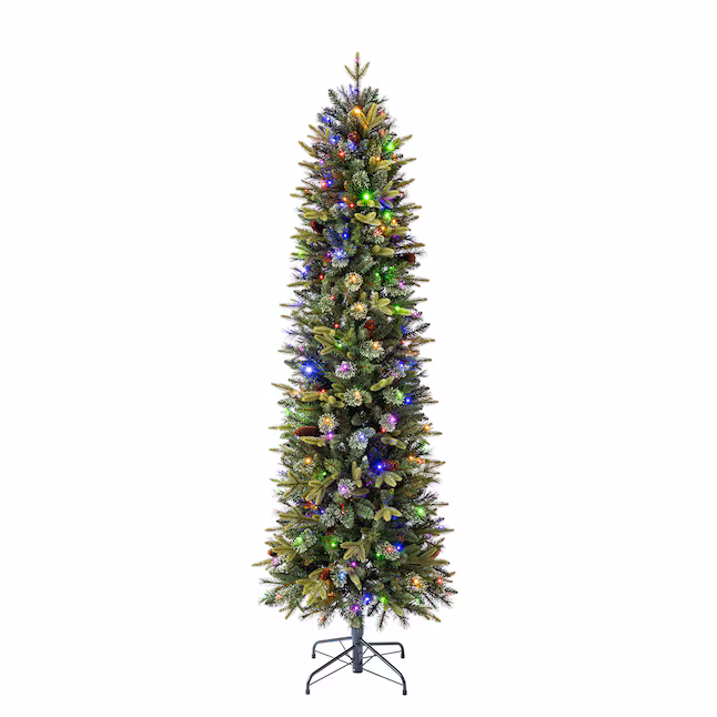 Hayden Pine Slim Christmas Tree with Twinkling Multicolor LED Lights - 7 Foot
