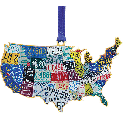 USA License Plate Map Ornament
