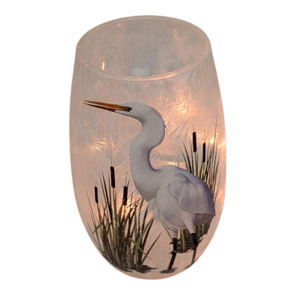 Frosted Glass Vase Lamp - Great Heron