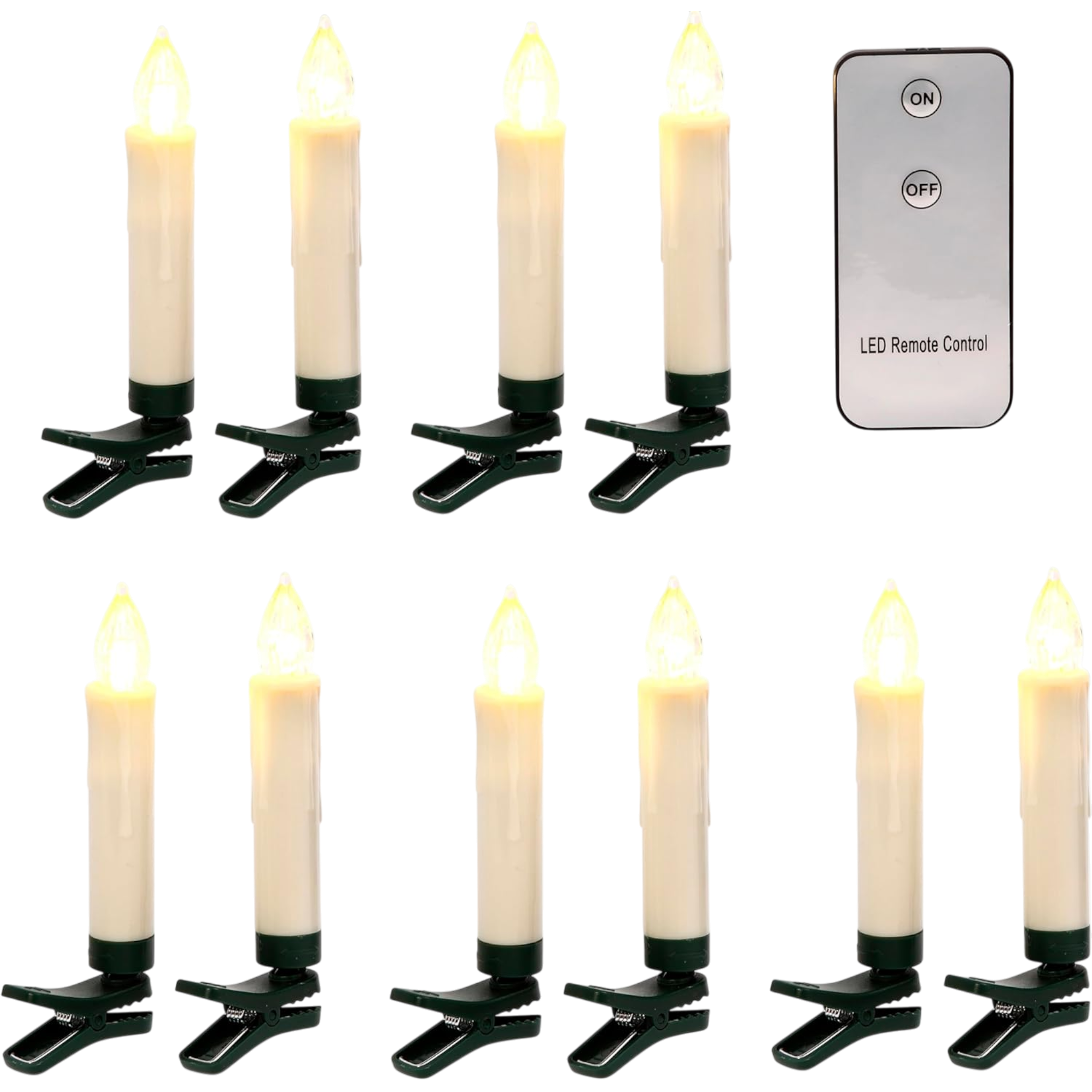 Clip-on LED Candles with Remote - White - 10 Pack