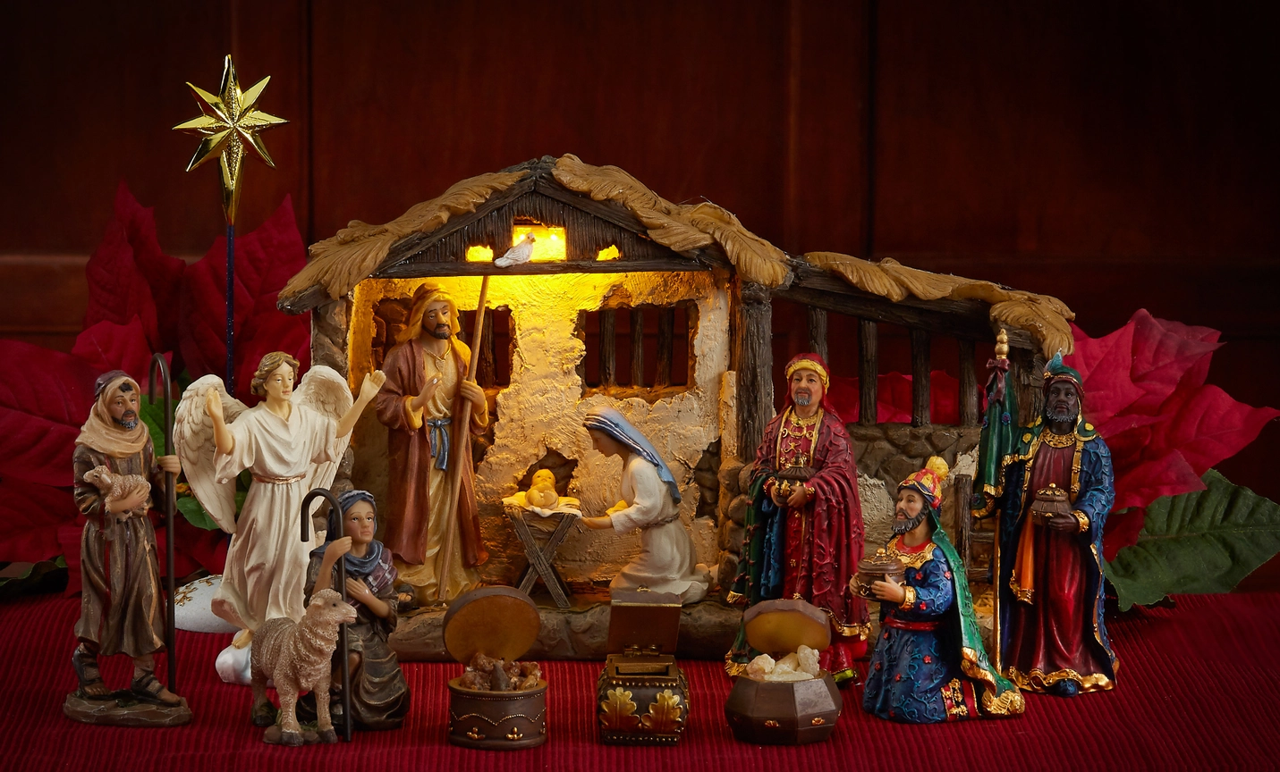23 Piece 5 Inch Real Life Nativity Set - Includes All People, Lighted Manger, Chest Of Gold, Frankincense & Myrrh