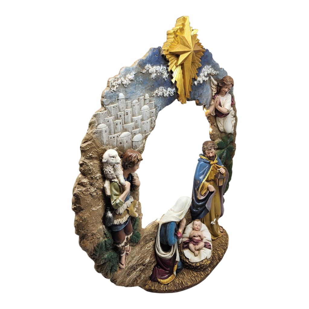 Lighted Nativity Tabletop Wreath -17 Inch