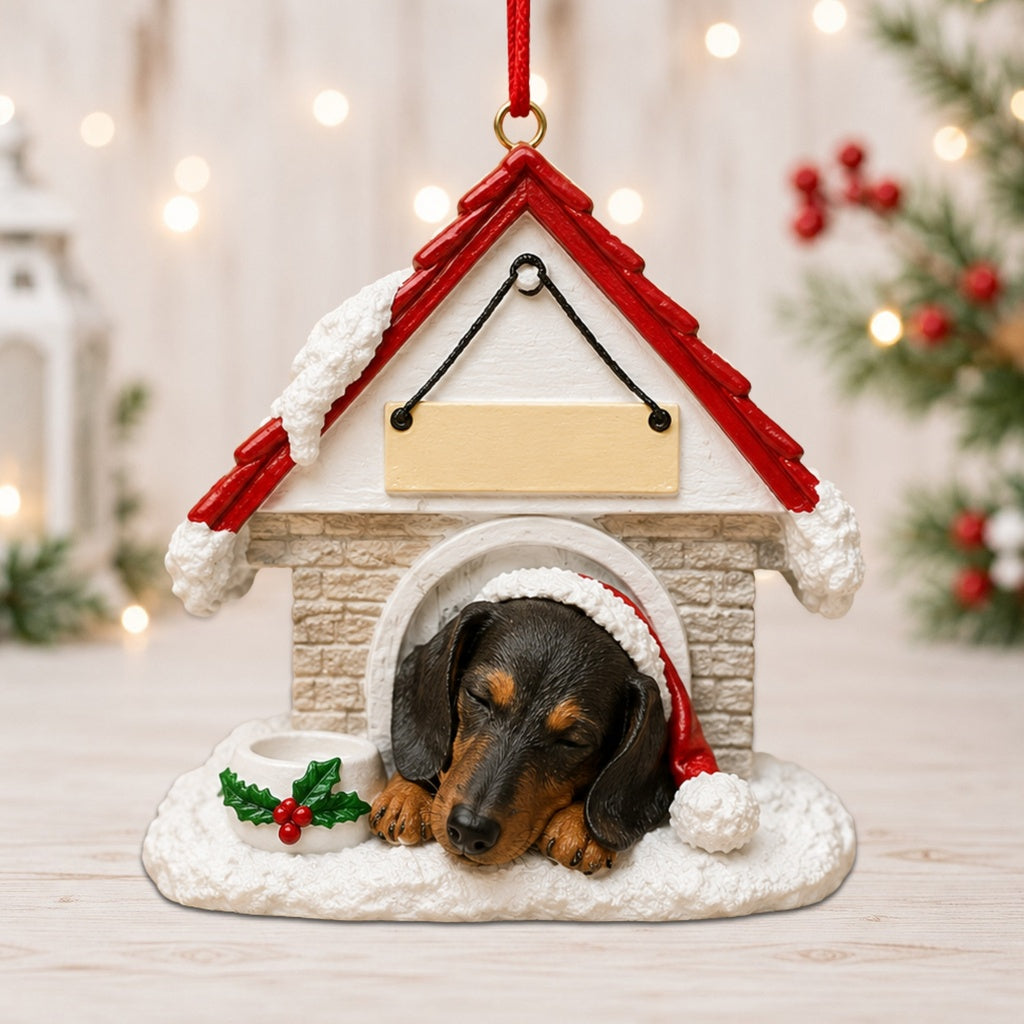 Ceramic Doghouse Ornament - Dachshund- Black