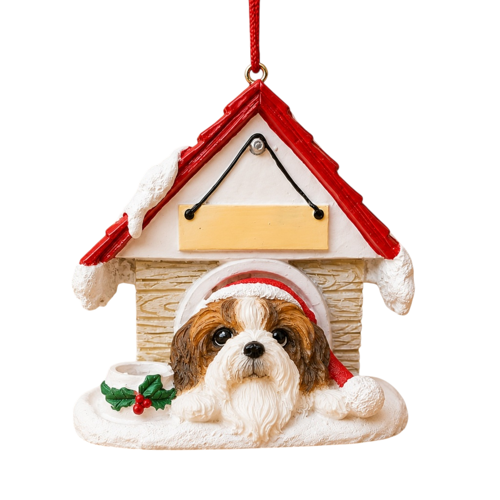 Ceramic Doghouse Ornament - Shih Tzu Tan