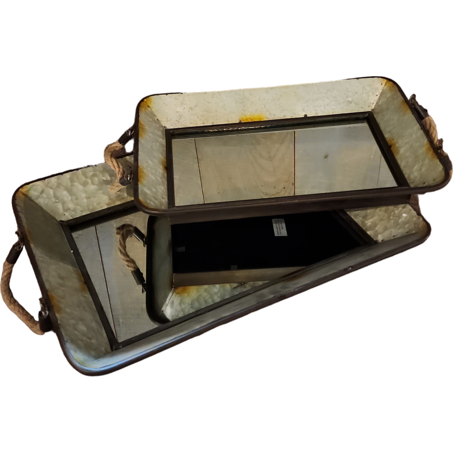 Galvanized Metal Mirror Tray - 2 Piece Set