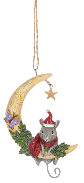 Crescent Moon With Mouse Ornament