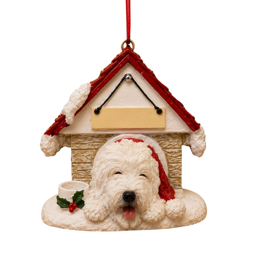 Ceramic Doghouse Ornament - Old English Sheepdog