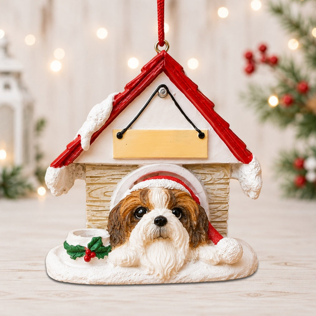 Ceramic Doghouse Ornament - Shih Tzu Tan