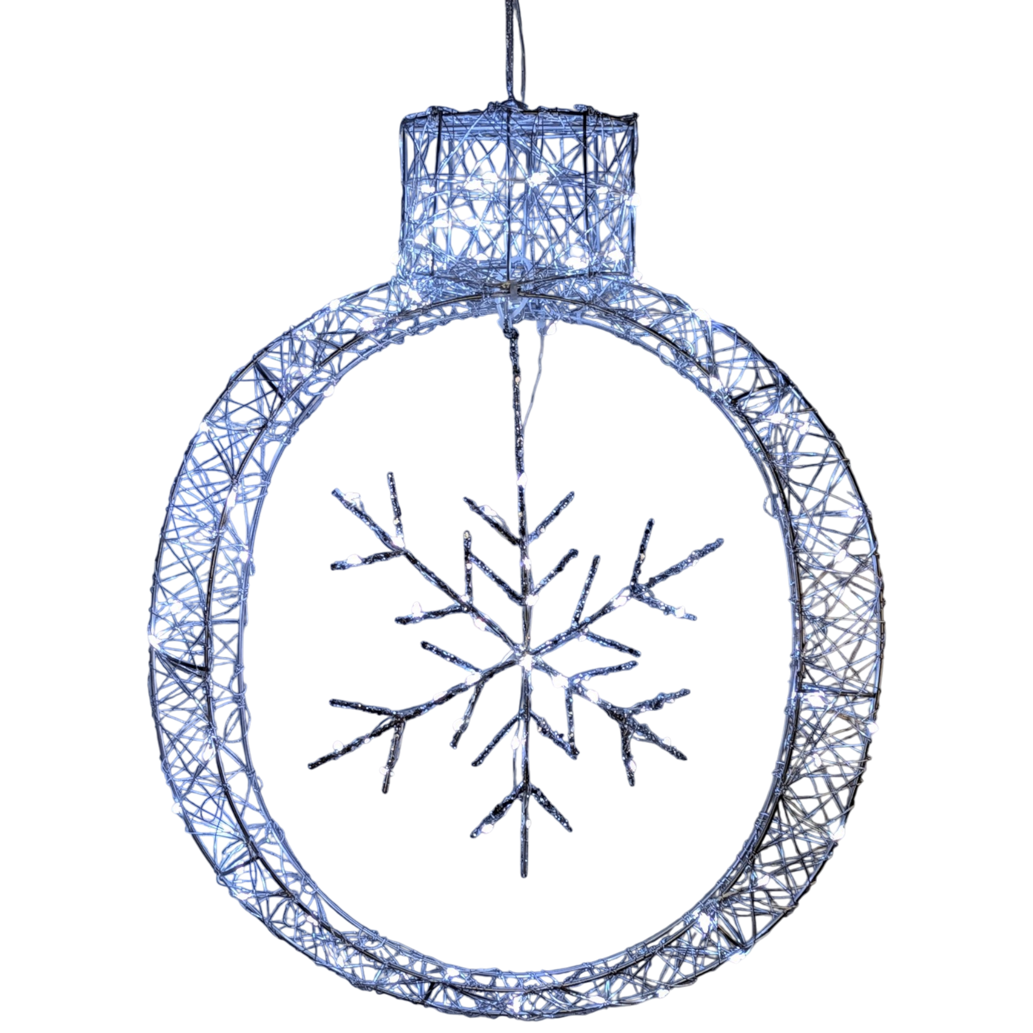 Frosted Elegance: A Silver Snowflake Ornament Aglow - 20 inch