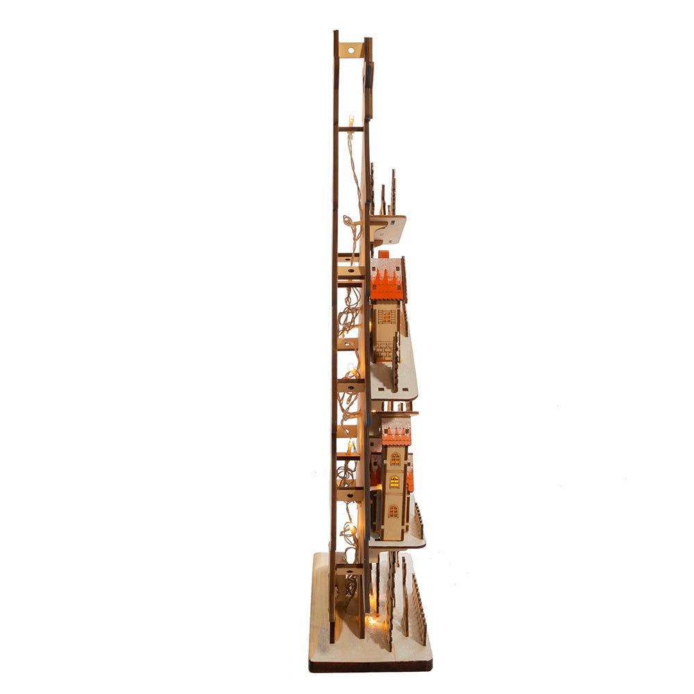 Battery-Operated Light-Up LED Wooden Christmas Tree With Village Scene