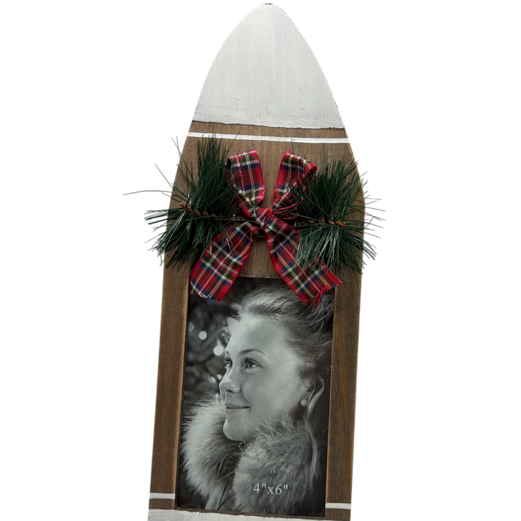Wood Tabletop Ski Shaped 4X6 Photo Frame - White
