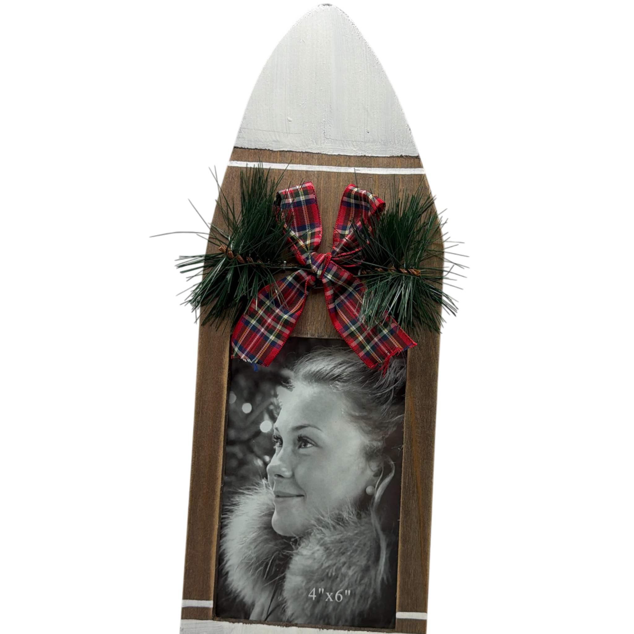 Wood Tabletop Ski Shaped 4X6 Photo Frame - White