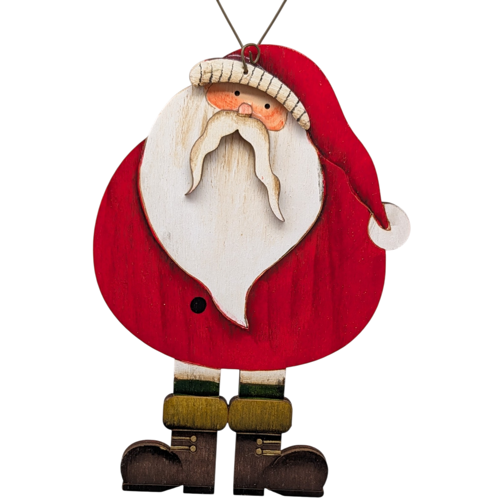 Kris Kringle's Classic Charm: Hand-Painted Plywood Ornament