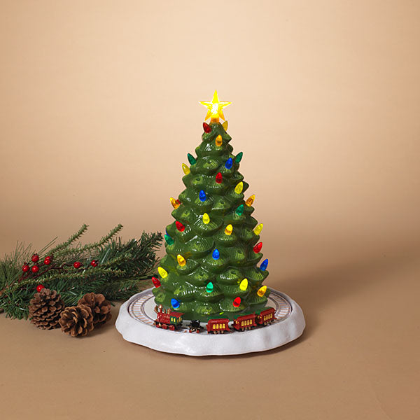 Lighted Musical Christmas Tree with Moving Train - 13 Inches tall