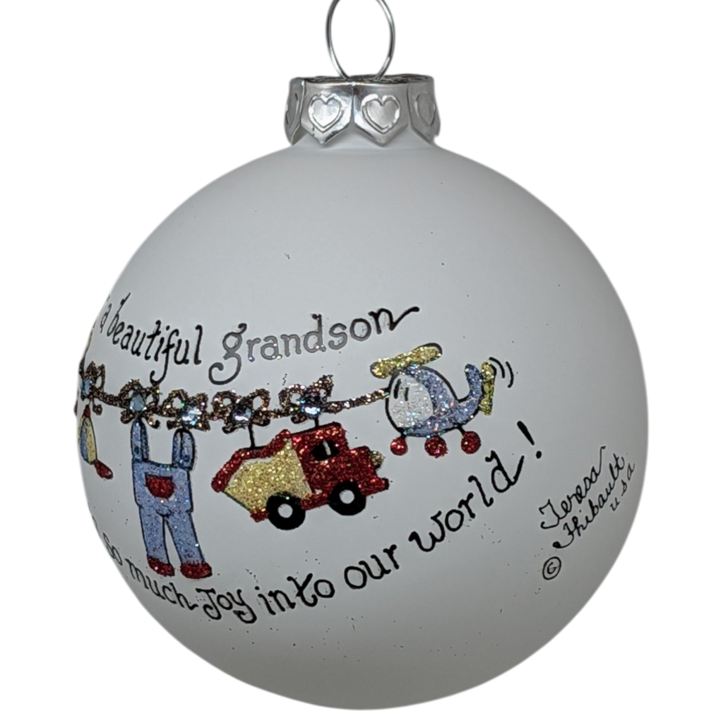 Christmas Keepsake Glass Ornament - For a Beautiful Grandson