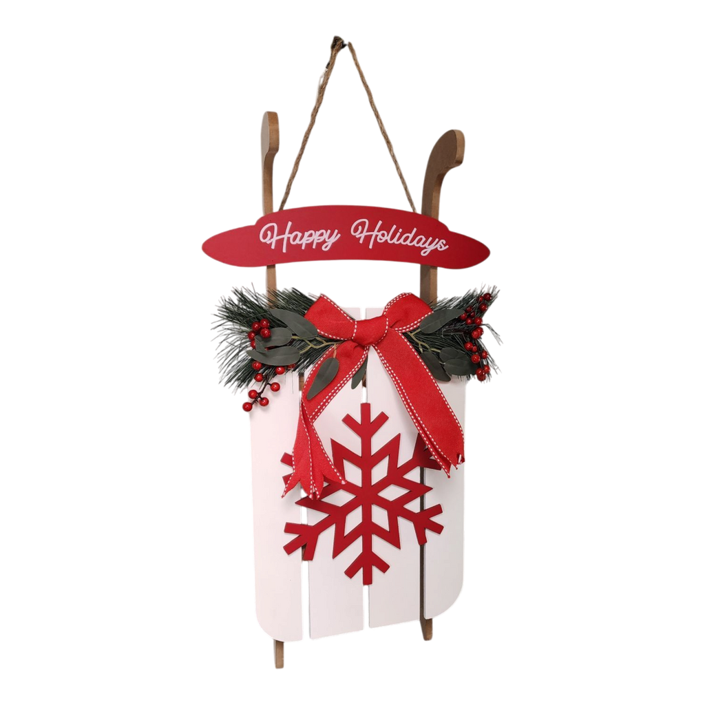 Wood Holiday Snowflake Sleigh - 24 Inch - White