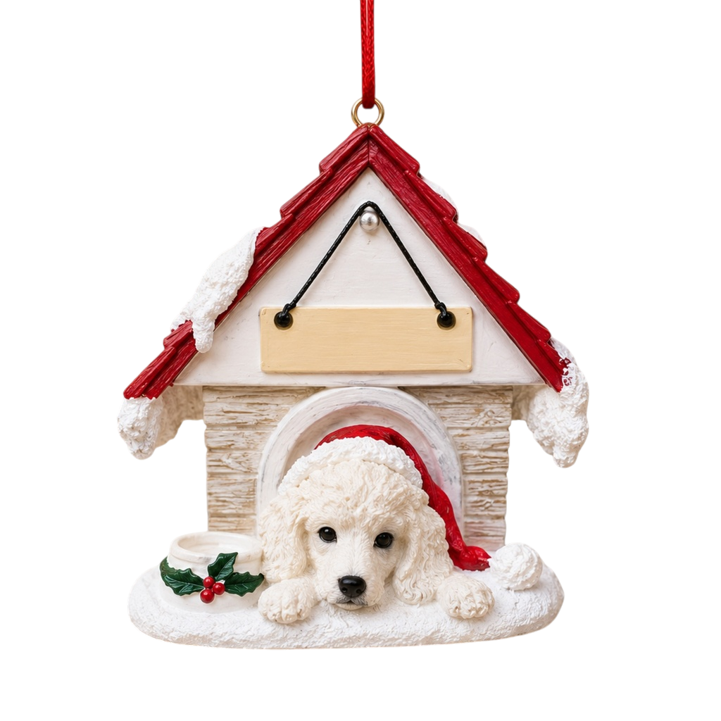Ceramic Doghouse Ornament - Poodle White