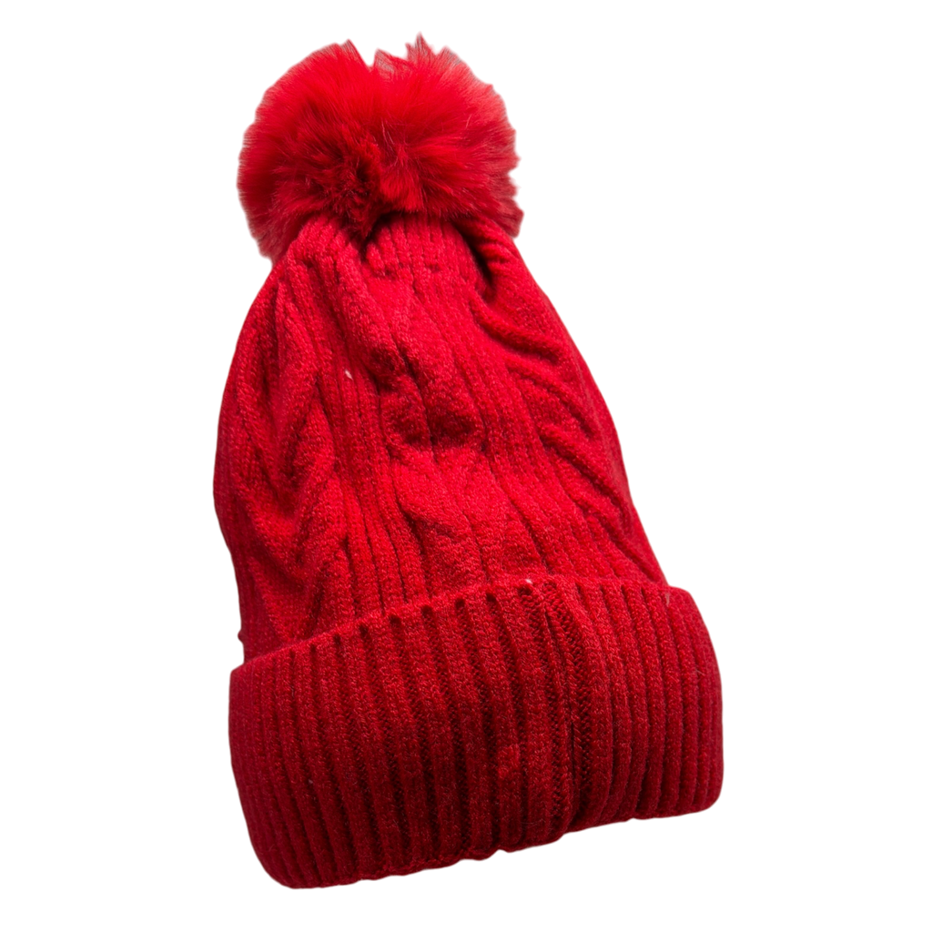 Pearl Chevron Knit Hat - Red