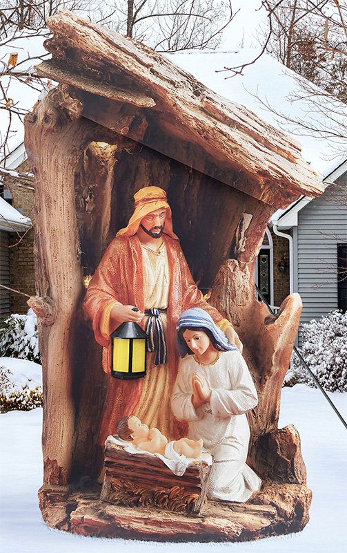 Silent Night Lighted Outdoor Metal Nativity