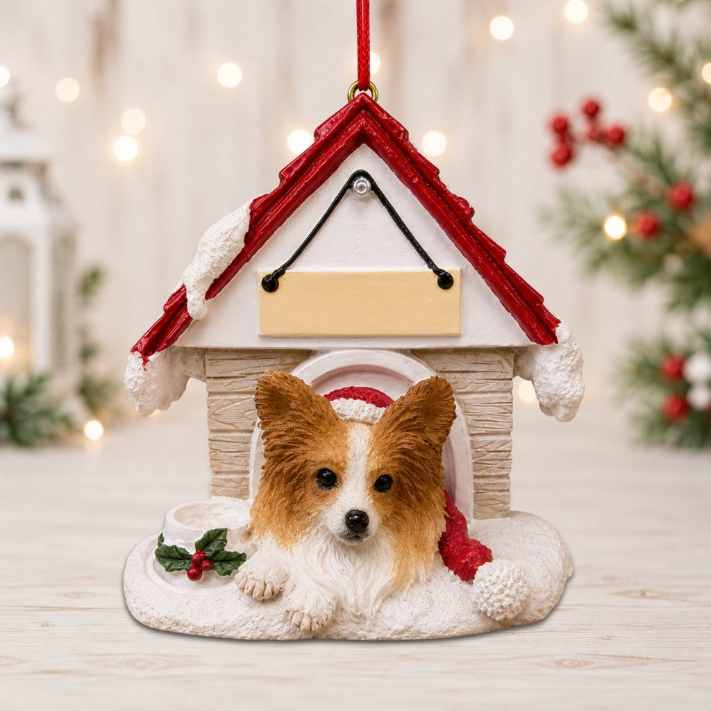 Ceramic Doghouse Ornament - Papillon