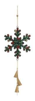Oversized Snowflake Bell Ornament - Deep Forest Green with Burgundy Accents