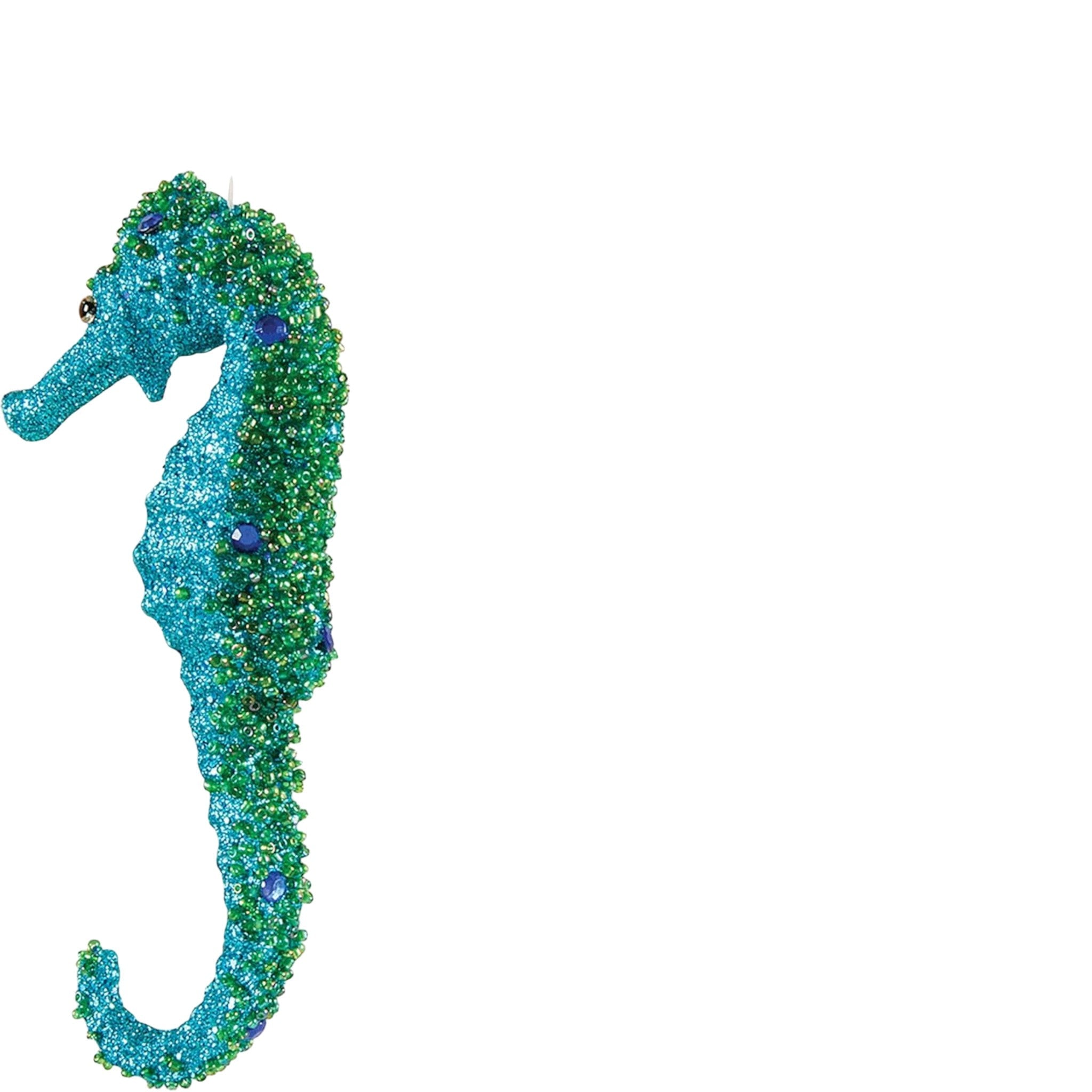 Teal Glitter Seahorse Ornament