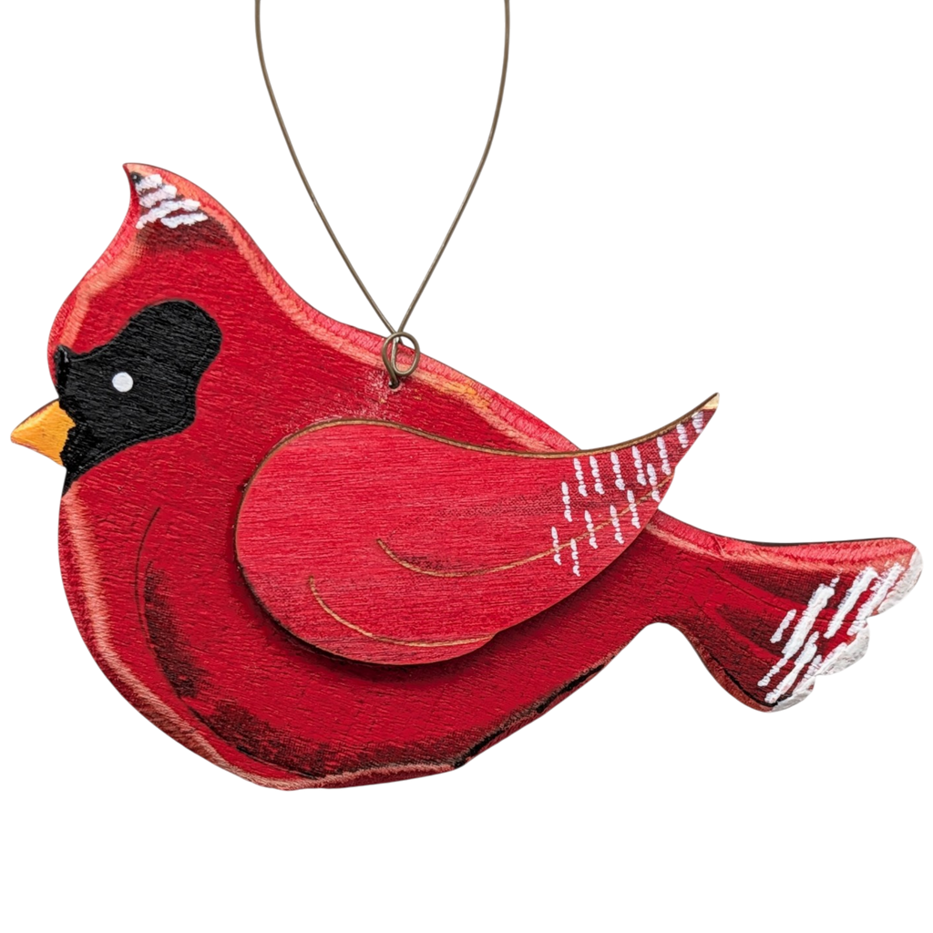 Ruby's Cardinal Grace: Hand-Painted Plywood Ornament