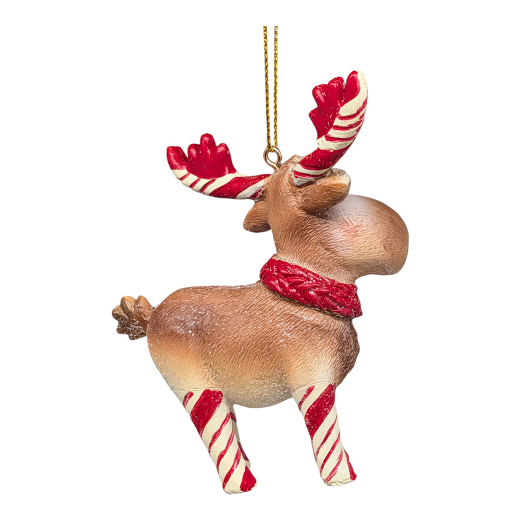 Candy Cane Standing Moose Ornament
