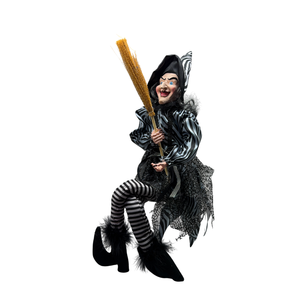Black and White Fabric Sitting Halloween Witch