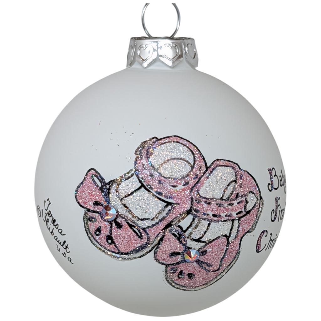 Baby's First Christmas Keepsake Glass Ornament - Pink Booties