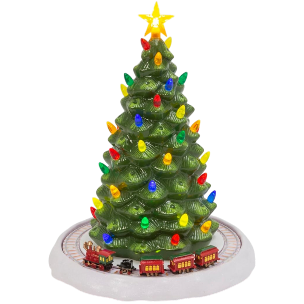 Lighted Musical Christmas Tree with Moving Train - 13 Inches tall