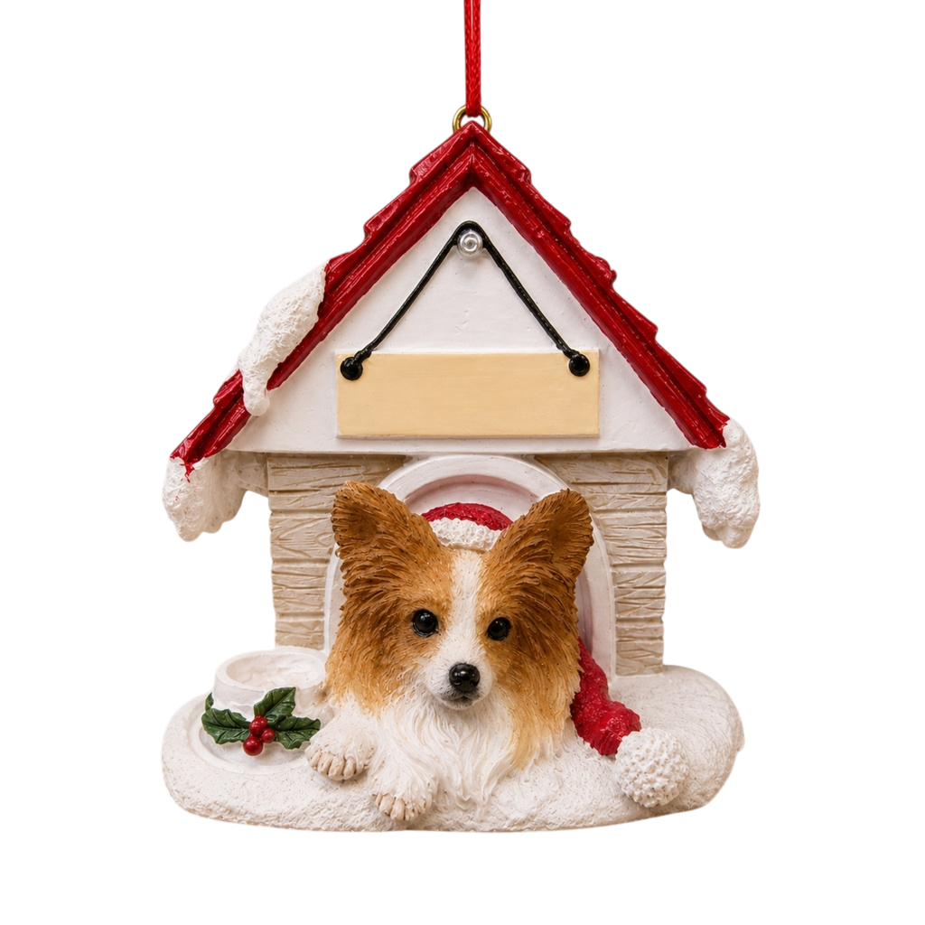 Ceramic Doghouse Ornament - Papillon