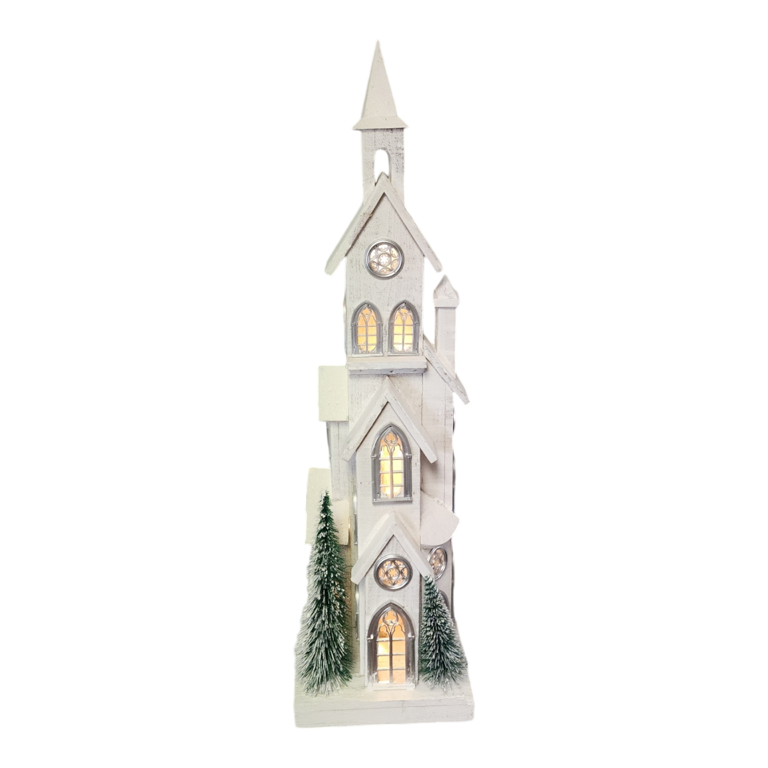 Lighted White Wood Church - 34.4 Inch