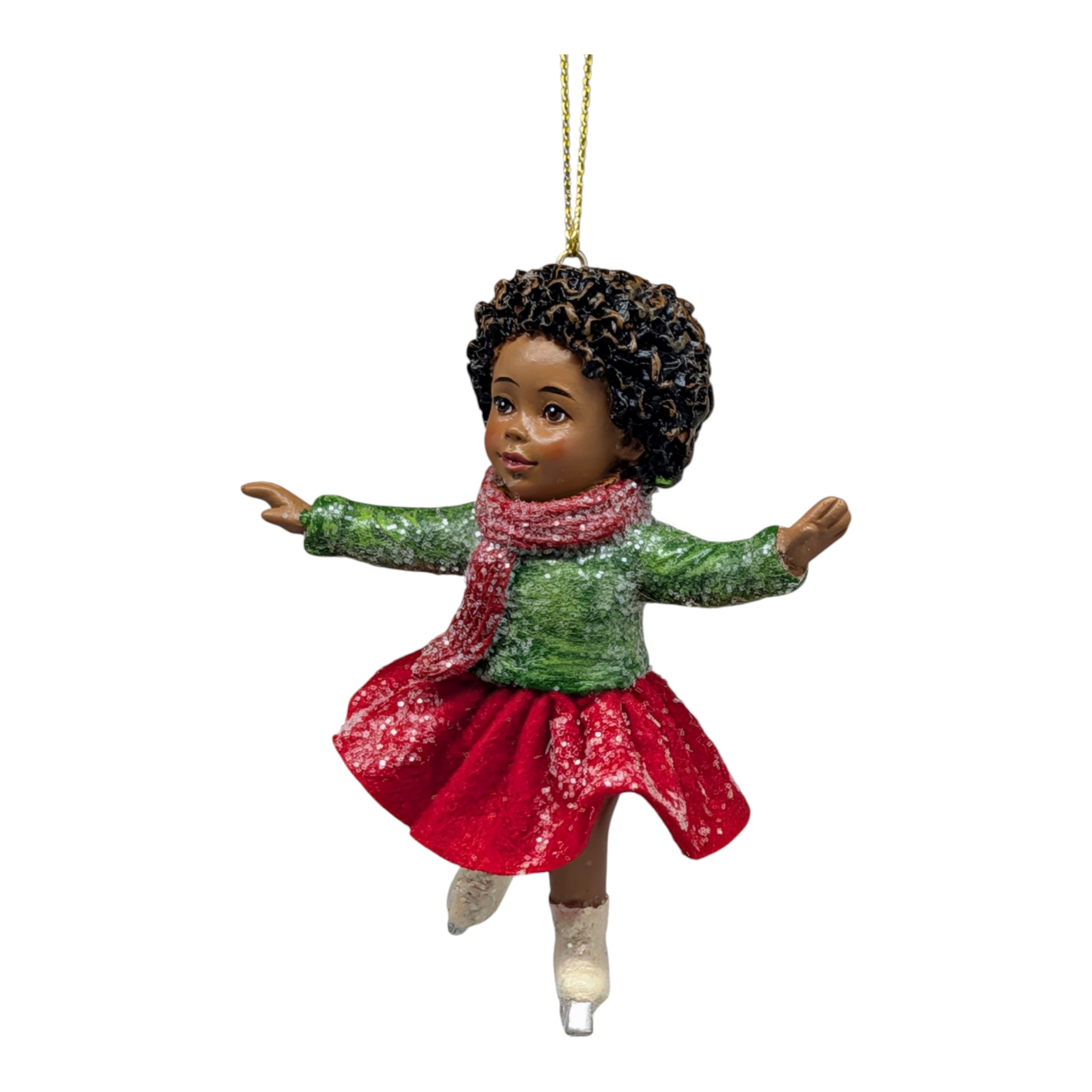 African American Skating Girl in Red Skirt - Gliding Pose