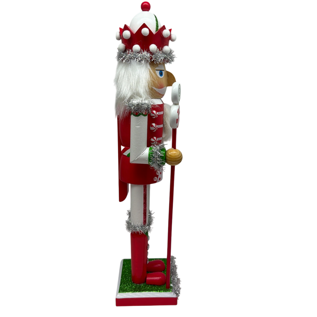 Red White and Green Nutcracker With Rounded Hat