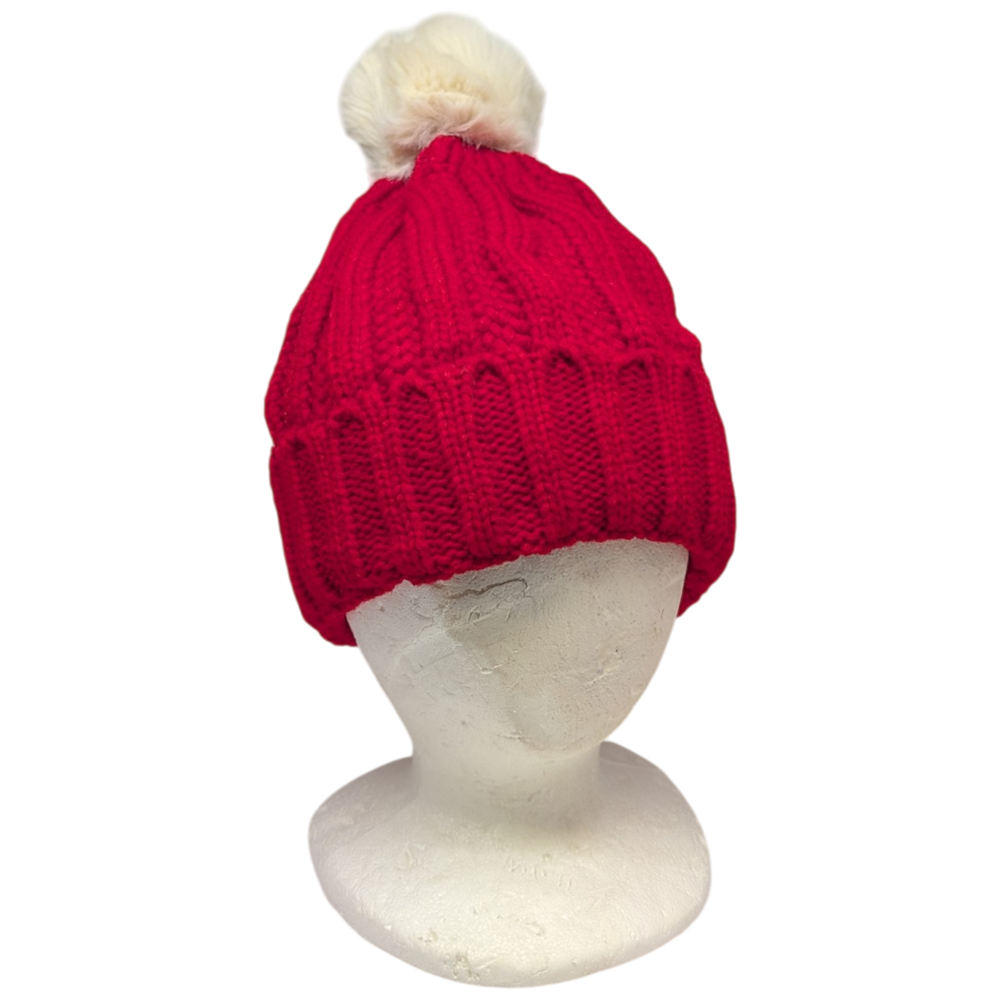 Knit Hat With Three Interchangeable Poms - Red