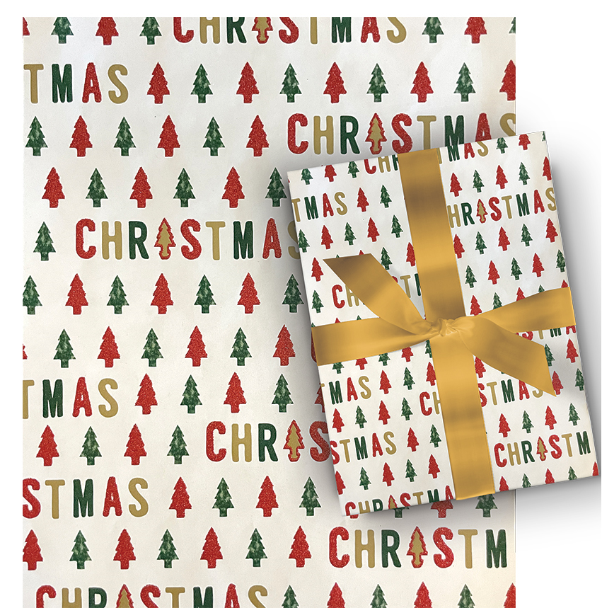 Glitter Accented Roll Wrap - 30" x 96" - Christmas Joy