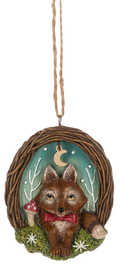 Woodland Fox in Twig Wreath Ornaments