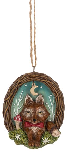 Woodland Fox in Twig Wreath Ornaments