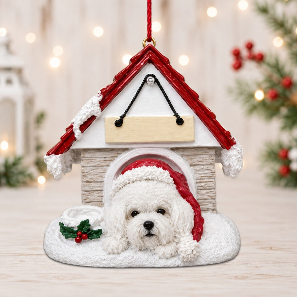Ceramic Doghouse Ornament - Bichon