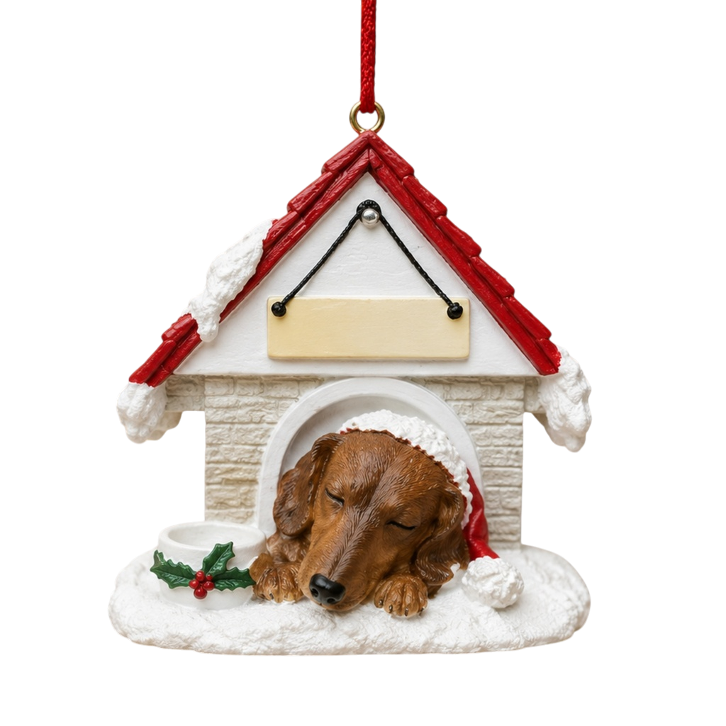 Ceramic Doghouse Ornament - Dachshund - Red
