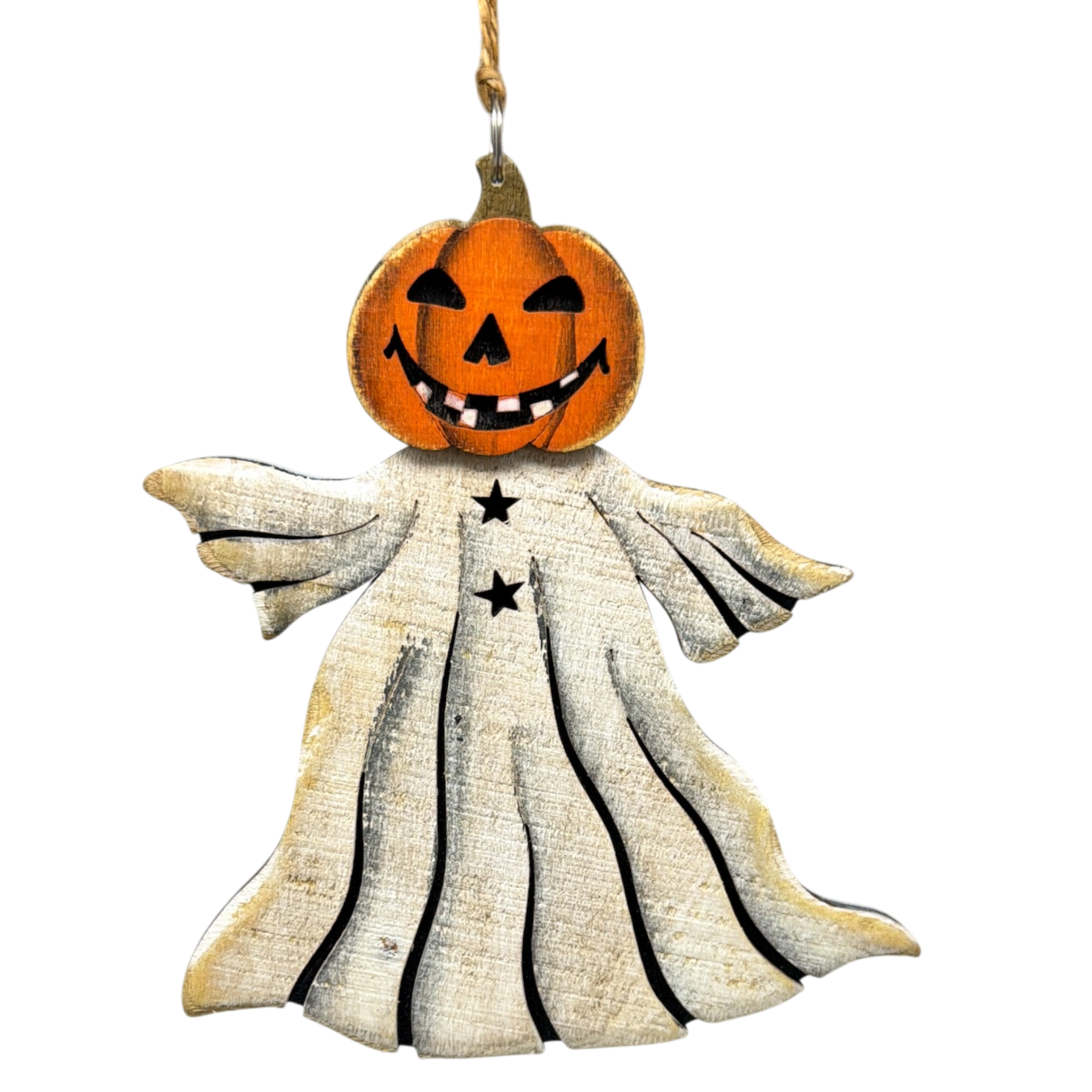 Ghostly Jack O Lantern  Wooden Ornament