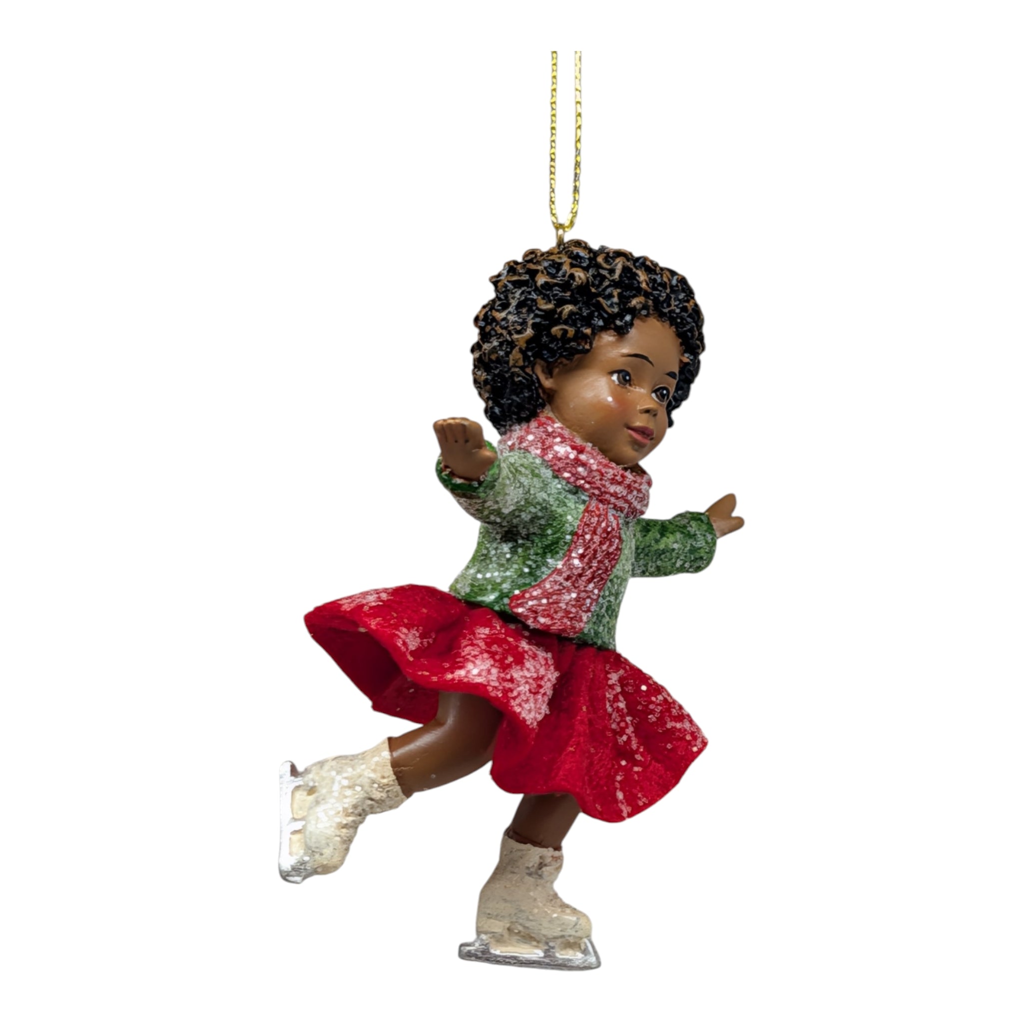 African American Skating Girl in Red Skirt - Gliding Pose