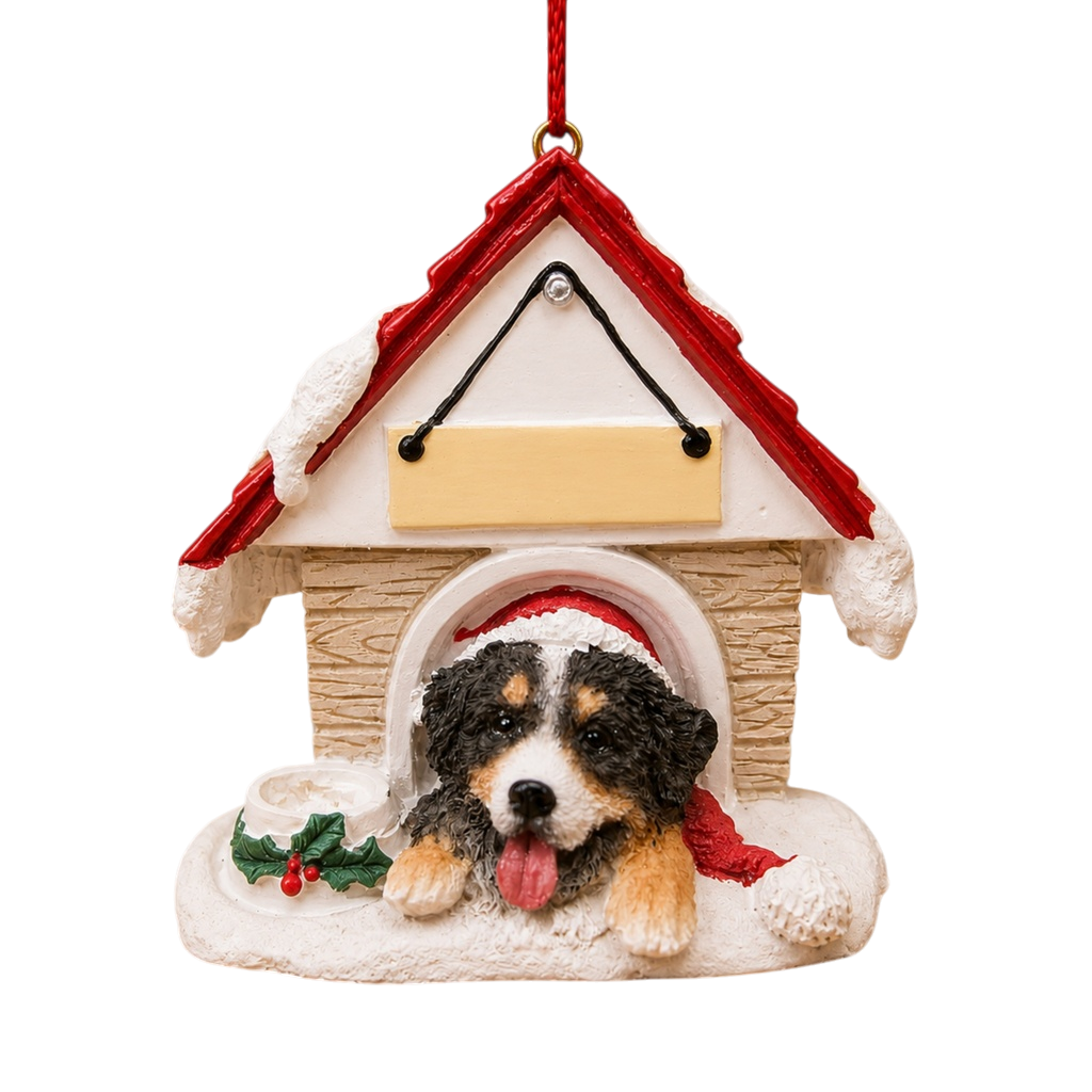 Ceramic Doghouse Ornament - Bernese Mt Dog