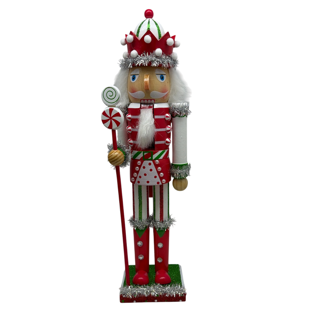 Red White and Green Nutcracker With Rounded Hat