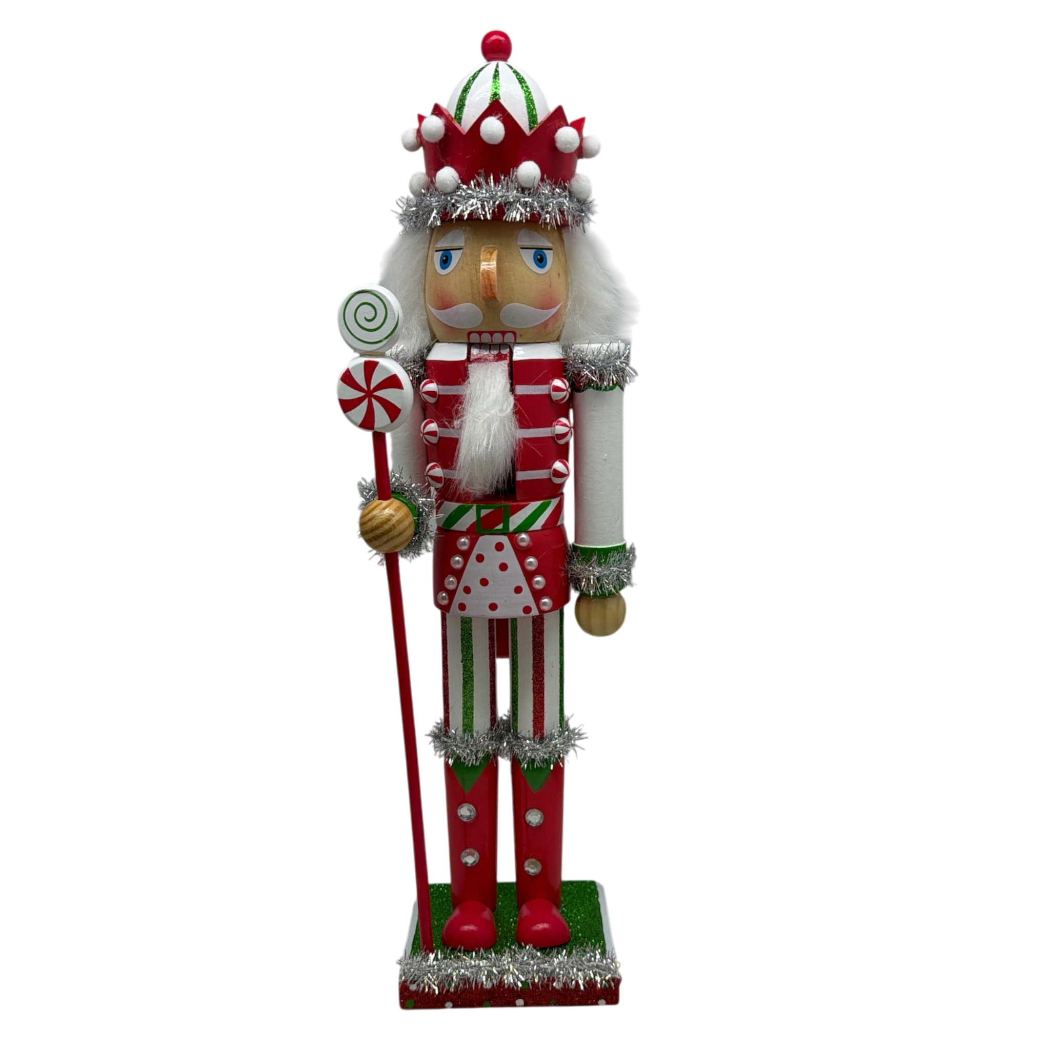 Red White and Green Nutcracker With Rounded Hat