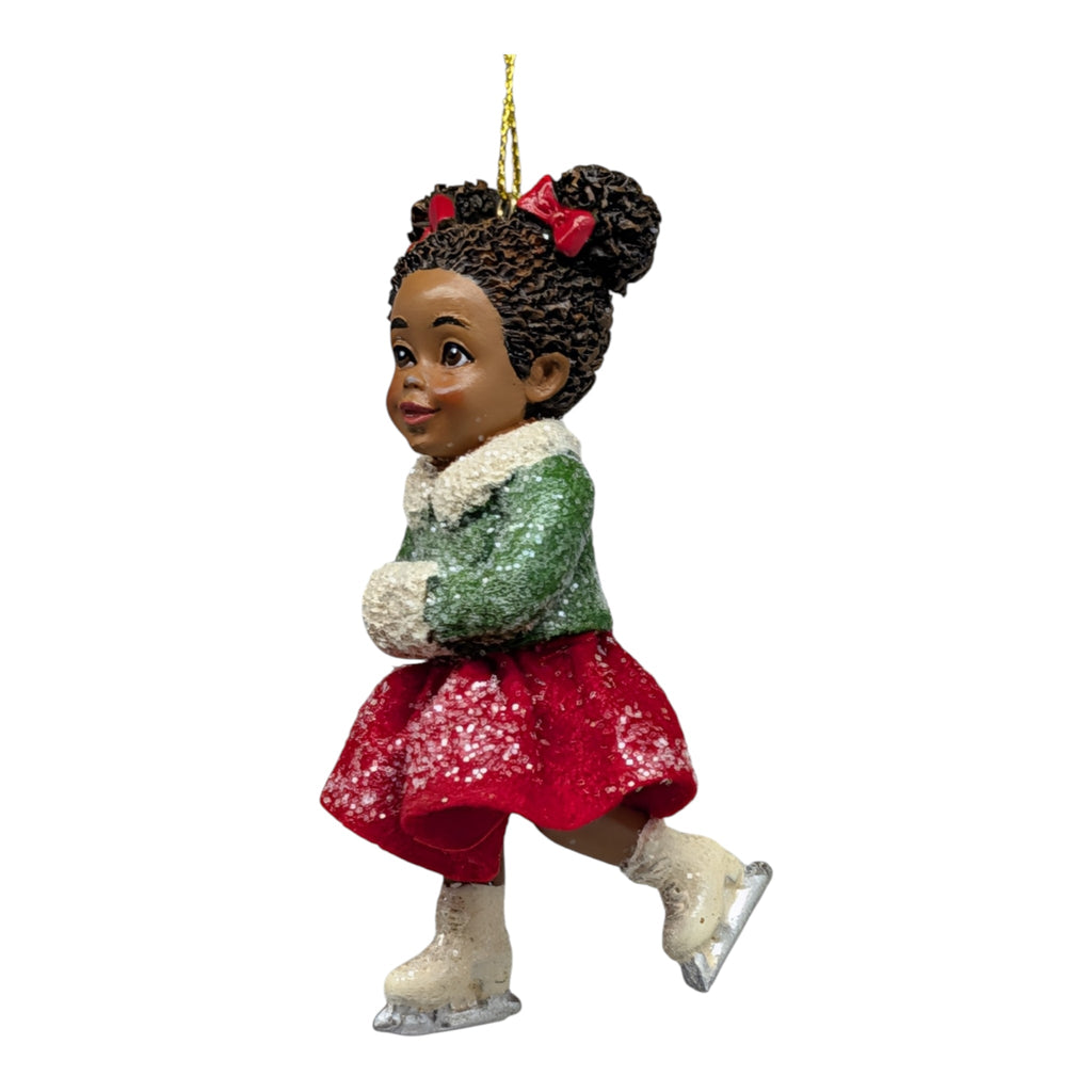 African American Skating Girl in Red Skirt - Strolling Pose